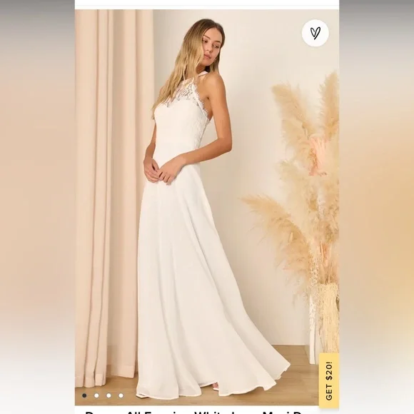 lulus lace maxi dress NWT Lulus Our Perfect Ending White Crochet Lace Sleeveless Maxi Wedding Dress XL